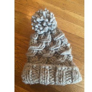 Women's Chunky Knit Pom Pom Beanie Hat Gray PomPom